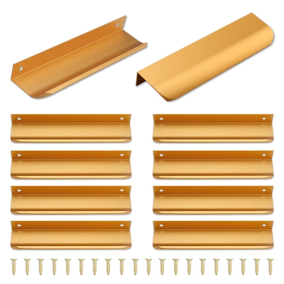 10 Pcs Embedded Finger Pulls for Cabinets, 5.9 In Invisible Cabinet Handles, Drawer Pulls Hardware for Bathroom Bedroom Kitchen Dresser Sink Closet Cupboard Vanity(Gold)