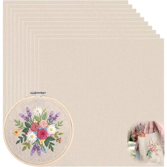 10 Pcs Embroidery Fabric Squares Tutuviw 9.4 x 9.4in Embroidery Cloth Linen Fabric Cloth Solid Colour for DIY Crafts Making Garment Needlework