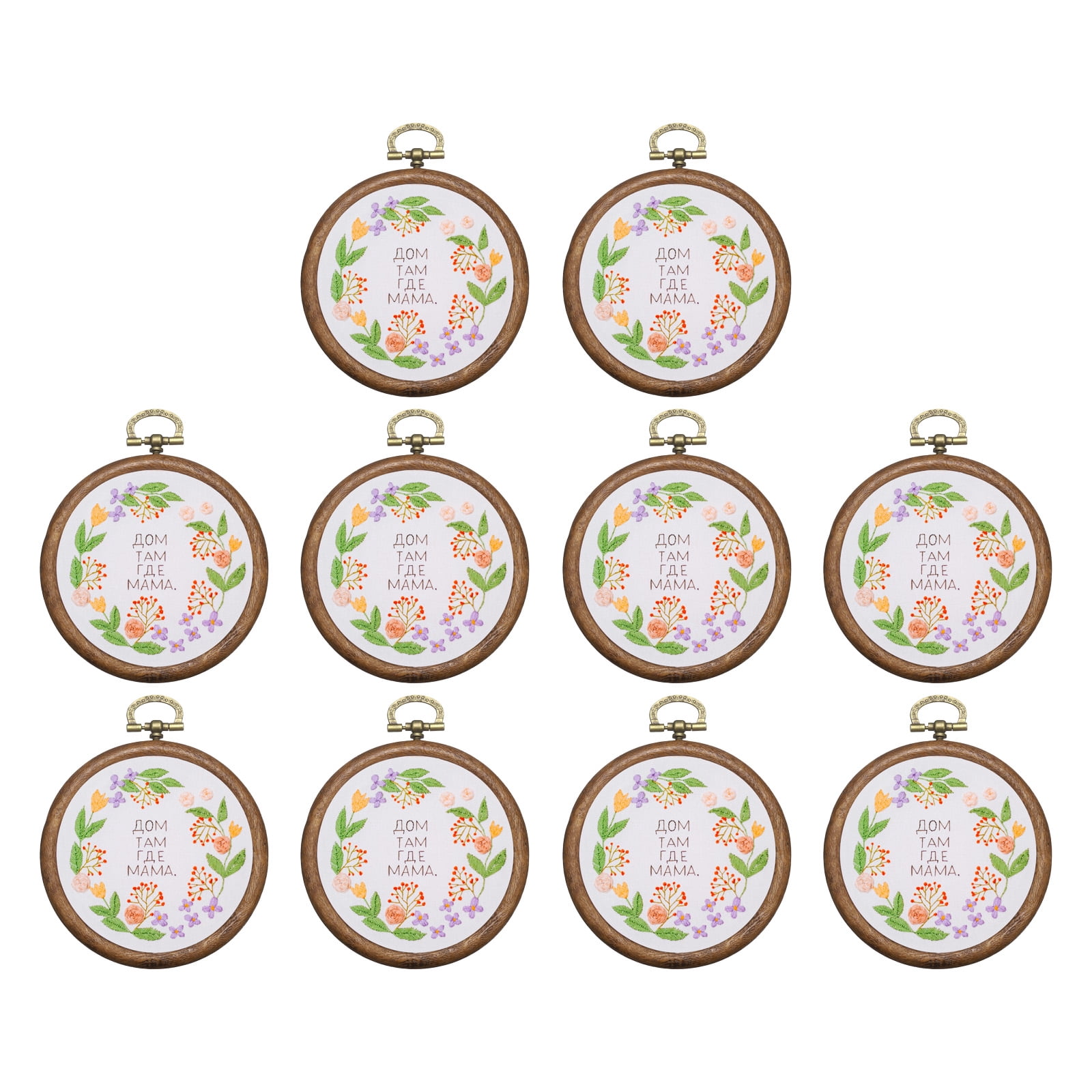 10 Pcs Embroidery Hoop Frame, Imitated Wood Round Cross Stitch Hoops with Metal Ring for Embroidery DIY Craft Sewing Wall Decor (3.15 Inch White & Brown)