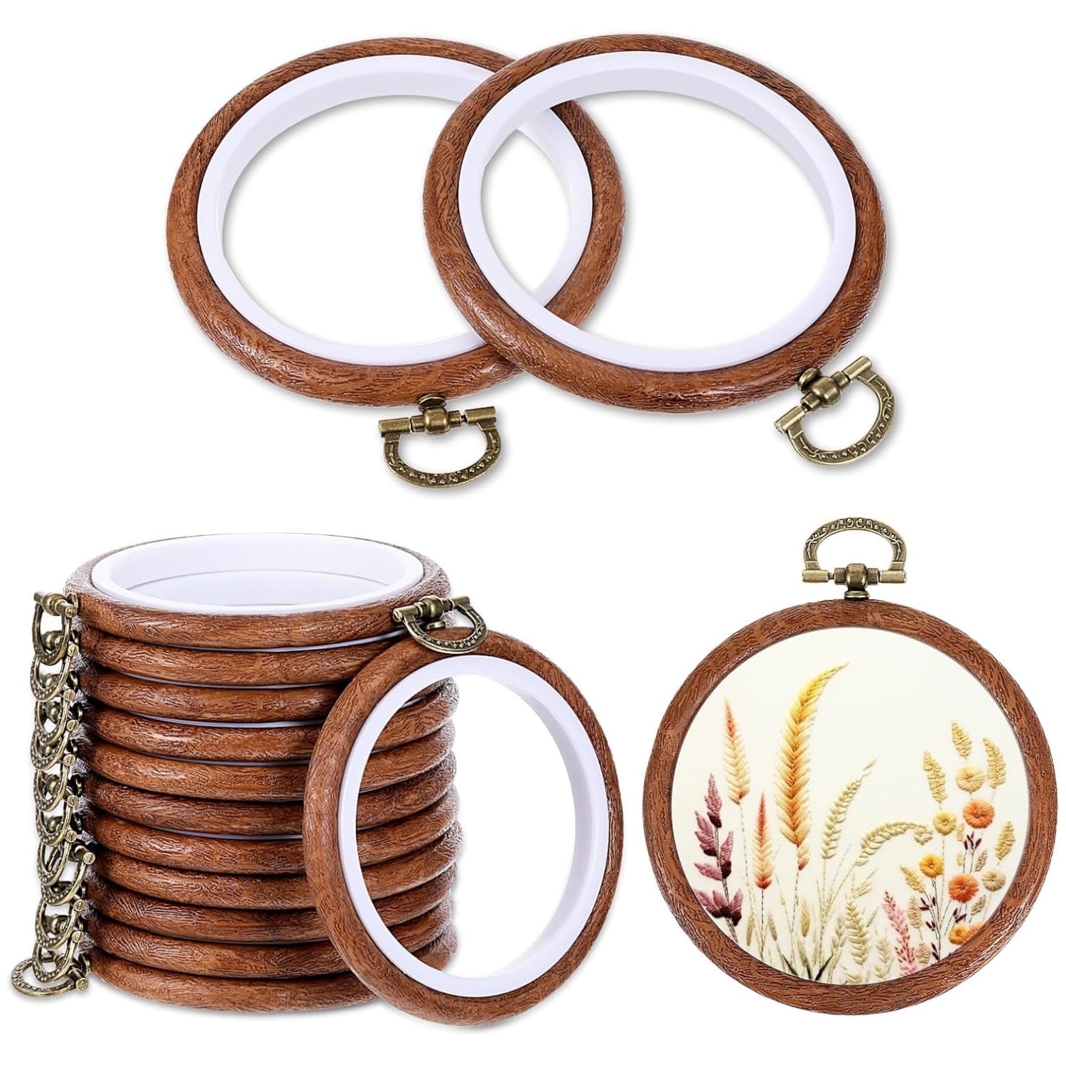 10 Pcs Embroidery Hoops 4 inch Round Cross Stitch Hoops Embroidery Hoops Frame Circle Rubber Hoops Ring Imitated Wood Grain Rings for Craft, Sewing, Needlework, Topboutique