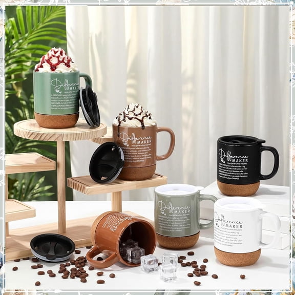 10 Pcs Employee Appreciation Gift Thank You Coffee Mug 13.5oz Ceramic Difference Maker Coffee Cups with Lid Cork Bottom for Coworker Social Worker Volunteer Nurse Teacher Grad (Boho Color)