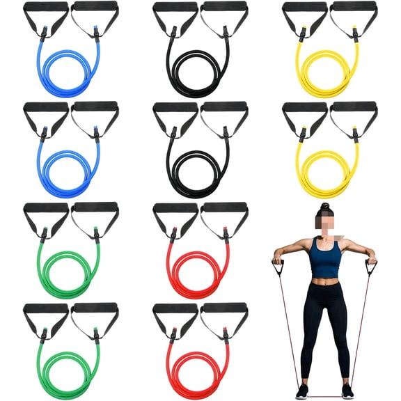 10 Pcs Exercise Resistance Bands with Handles, Exercise Stretch Bands, Physical Resistance Tube Workout Band with Door Anchor for Women Men Muscle Toning Strength Training Physical Therapy Work