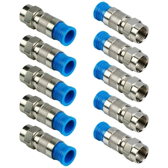 10 Pcs F-Type Compression Connector Male Plug RG6 Quad Shield Coax Cable Blue
