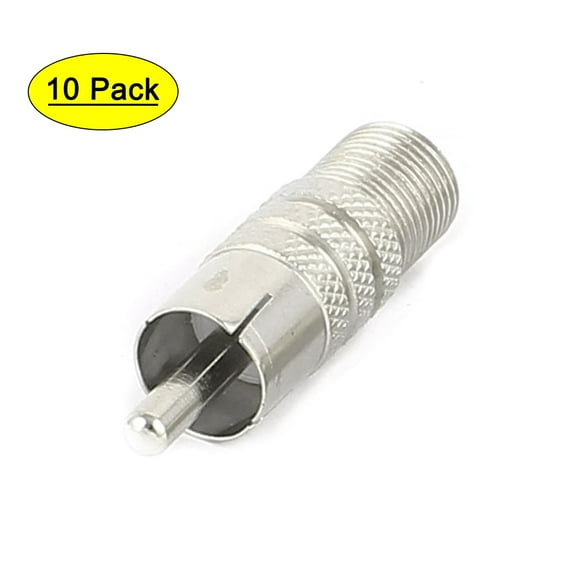 10 Pcs F-Type Female to RCA Male RF Plug Adapter Connector Coax Jack Silver Tone