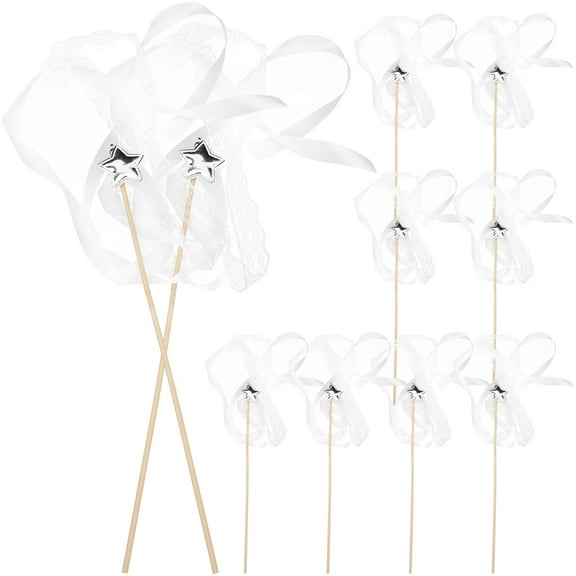 Masteelf 10Pcs Ribbon Stick Decorations for Parties Christmas Birthday Streamers Wands White Wooden Fabric