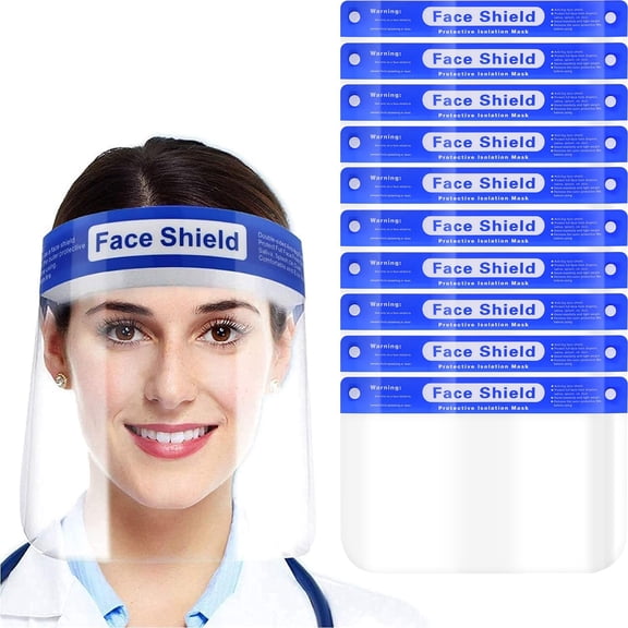 10 Pcs Face Shield Mask, Anti-Fog Clear Full Protection Shield, Reusable Plastic PPE with Elastic Headband for Dental, Healthcare Workers & Daily Use