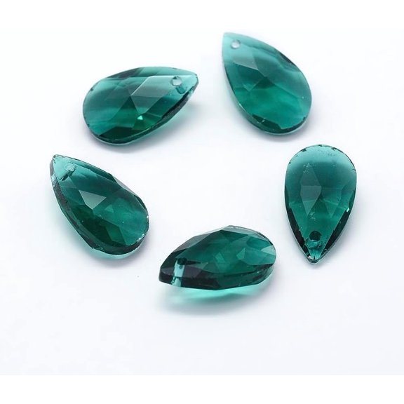 10 Pcs Faceted Glass Teardrop Pendants Teardrop Pendants Jewel Green Jewelry Findings for Women Birthday Festival Elegant Gifts DIY Personalized Jewelry 15x9.5x5.5mm Hole: 1mm