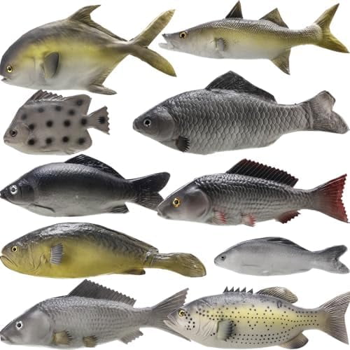 10 Pcs Fake Fish Artificial Realistic PU Faux Sea Fish Including 8 Big and 2 Small for Photography Prop Halloween Home Decoration Aquarium Party Favor Display Stage Drama