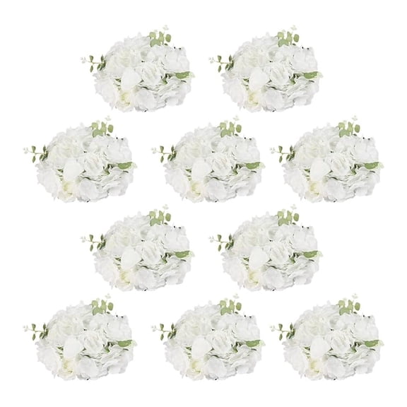 10 Pcs Fake Flower Ball Arrangement Bouquet,Artificial Flowers with 9 Heads Plastic Roses Balls and Base,Wedding Table Centerpieces Flower Dcor Bouquet (D12 x H8, White)
