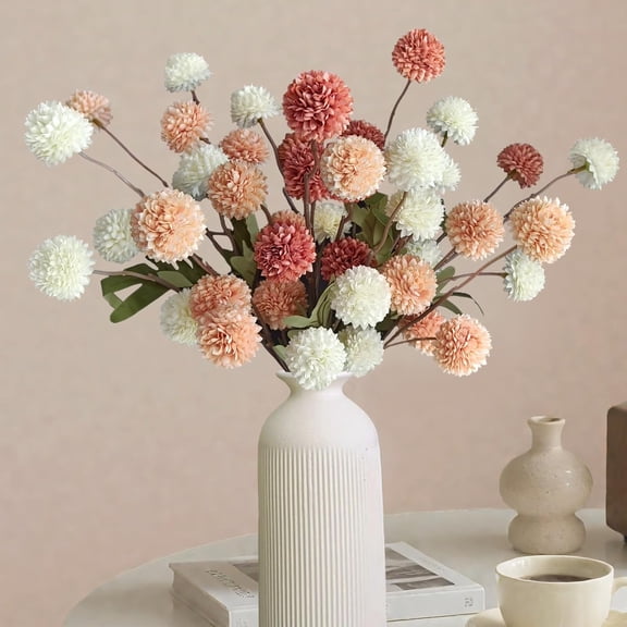 10 Pcs Fake Flowers, Artificial Mums With Long Stems, Faux Pompon Mums Floral Arrangement, 3 Mixed Colors Plastic Flowers Silk Dried Flowers Home Decor, Fall tions For Home Vase(No Vase)