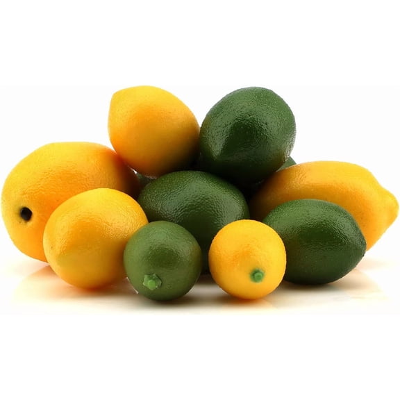 10 Pcs Fake Lemon Artificial Fruits Vivid Green Lime & Yellow Lemon Mixed Size Set Lifelike Simulation Food Model for Home Kitchen Party Decoration Basket Display