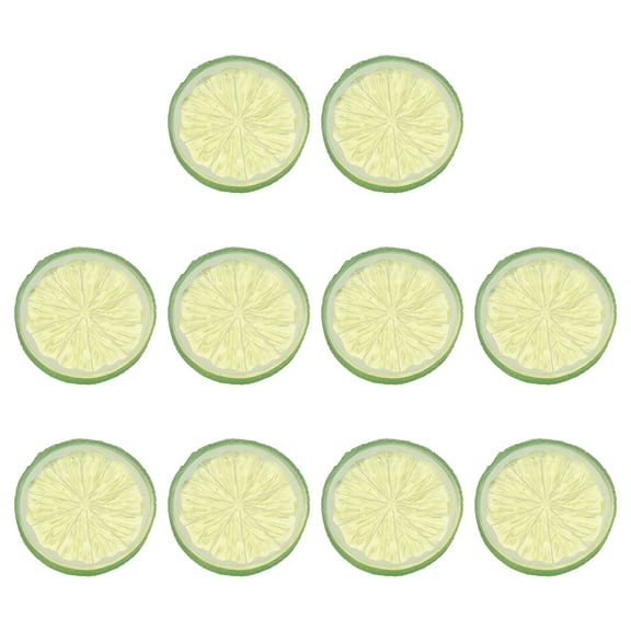 10 Pcs Fake Lemon Slices, 1.6 Inch Simulation Lemon Slice Artificial Fruit Decor for Home Party Fruit Props, Green
