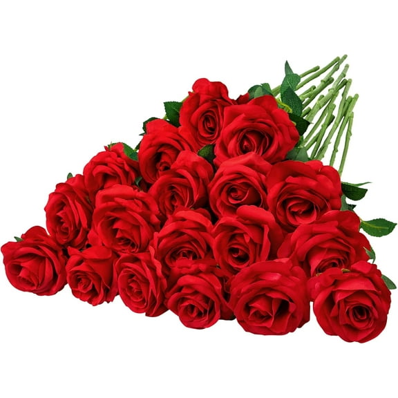 10 Pcs Fake Red Roses Artificial Silk Flowers with Long Stems for Valentines Decor Wedding Home Party Table Centerpieces Bridal Bouquet DIY Floral Arrangment