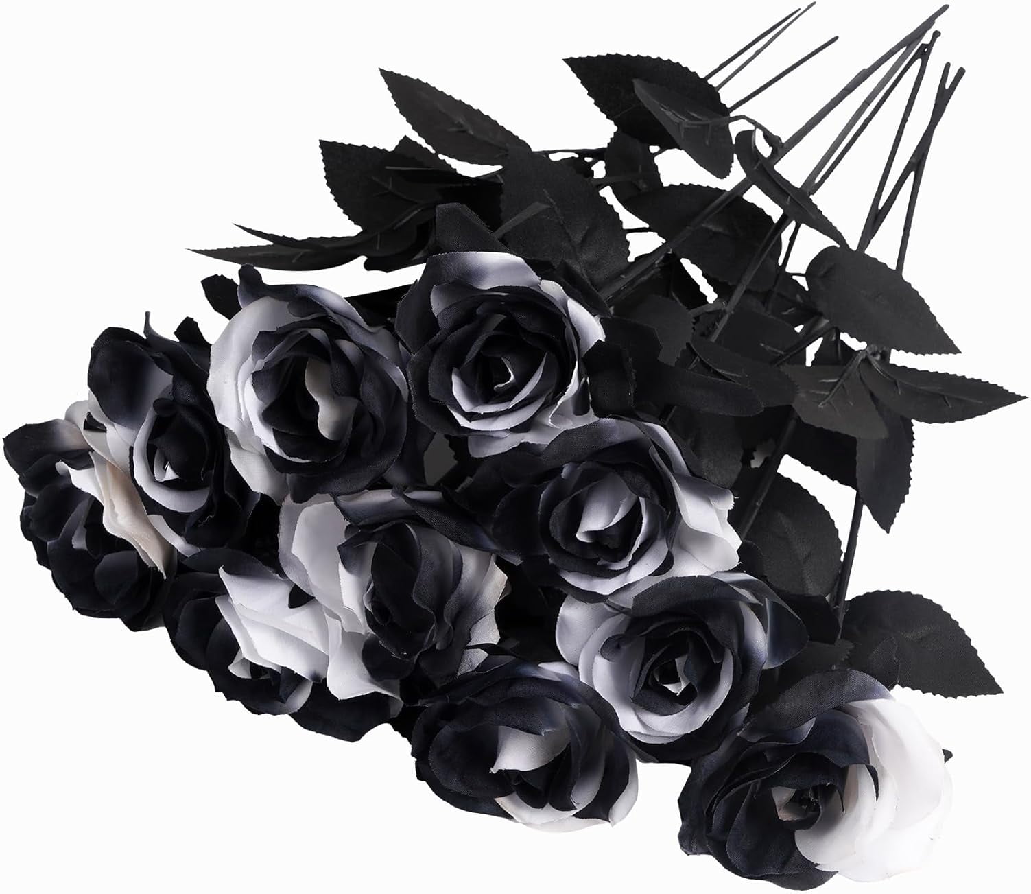 10 Pcs Fake Roses Artificial Flowers with Long Stems, 15'' Black Faux ...