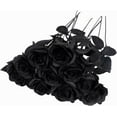 thumbnail image 1 of 10 Pcs Fake Roses Artificial Flowers with Long Stems, 15'' Black Faux Silk Roses Bouquet for Floral Arrangement Wedding Centerpiece Party Home HalloweenDecorations, 1 of 5