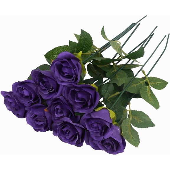 10 Pcs Fake Roses Artificial Flowers with Long Stems, 15'' Black Faux Silk Roses Bouquet for Floral Arrangement Wedding Centerpiece Party Home HalloweenDecorations