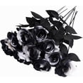 thumbnail image 1 of 10 Pcs Fake Roses Artificial Flowers with Long Stems, 15'' Black Faux Silk Roses Bouquet for Floral Arrangement Wedding Centerpiece Party Home HalloweenDecorations, 1 of 5