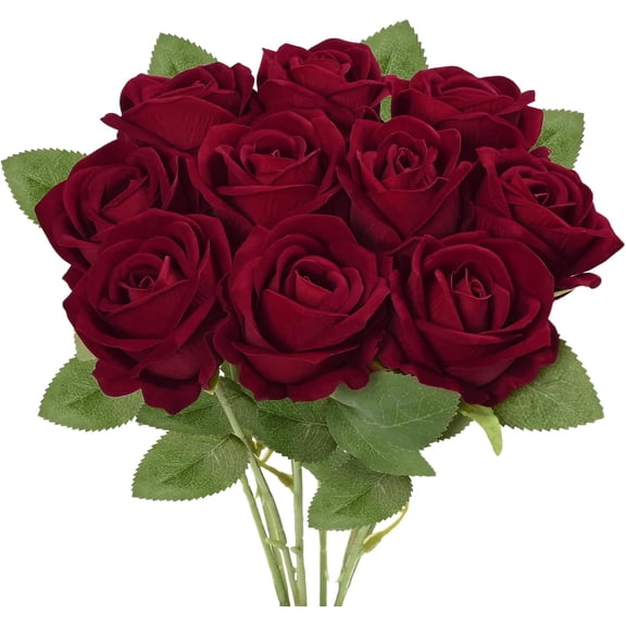 10 Pcs Fake Roses Artificial Flowers with Long Stems, 15'' Black Faux Silk Roses Bouquet for Floral Arrangement Wedding Centerpiece Party Home HalloweenDecorations