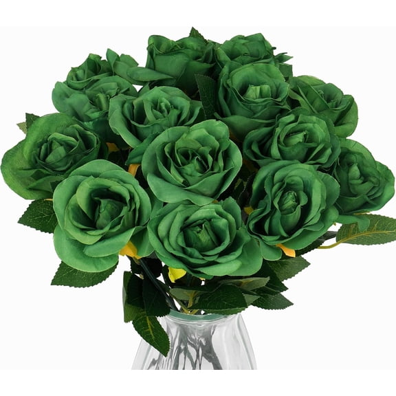 10 Pcs Fake Roses Artificial Flowers with Long Stems, 15'' Black Faux Silk Roses Bouquet for Floral Arrangement Wedding Centerpiece Party Home HalloweenDecorations