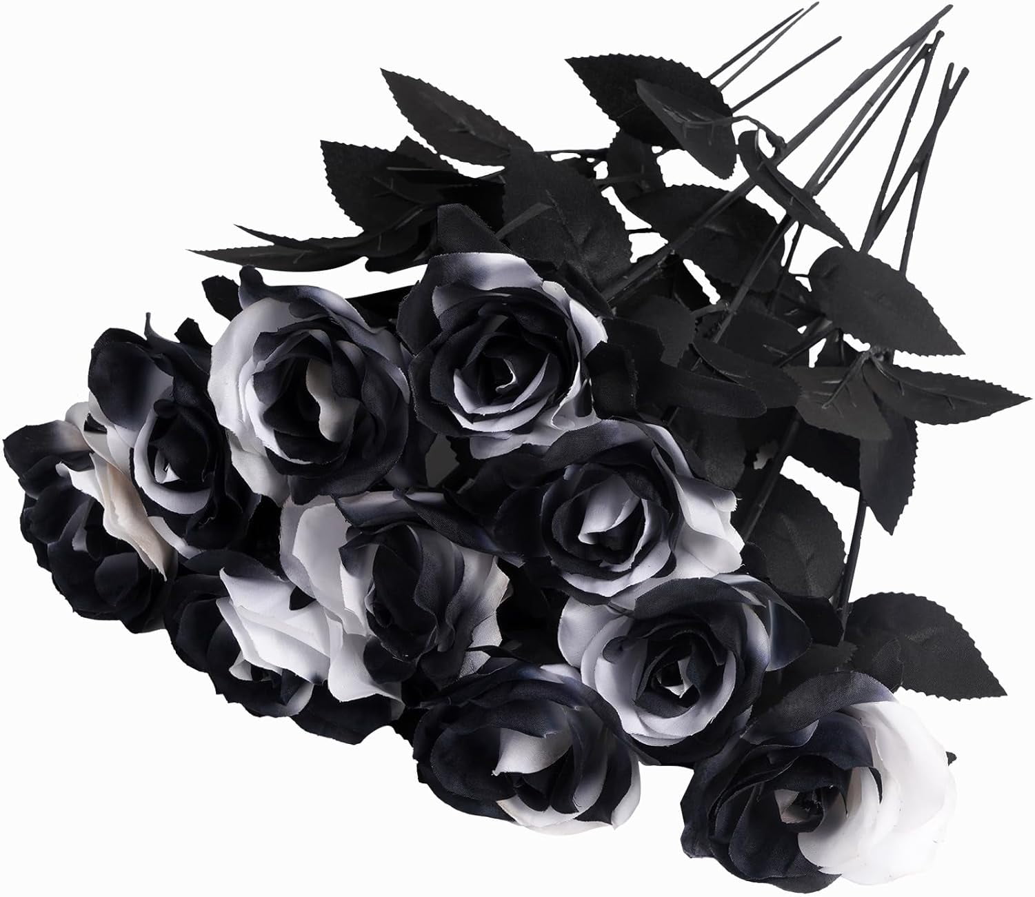 10 Pcs Fake Roses Artificial Flowers with Long Stems, 15'' Black Faux ...