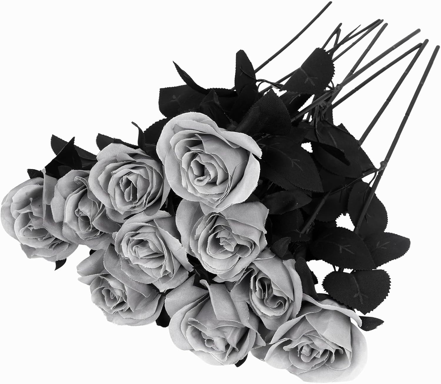 10 Pcs Fake Roses Artificial Flowers with Long Stems, 15'' Black Faux ...