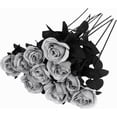 thumbnail image 1 of 10 Pcs Fake Roses Artificial Flowers with Long Stems, 15'' Black Faux Silk Roses Bouquet for Floral Arrangement Wedding Centerpiece Party Home HalloweenDecorations, 1 of 5