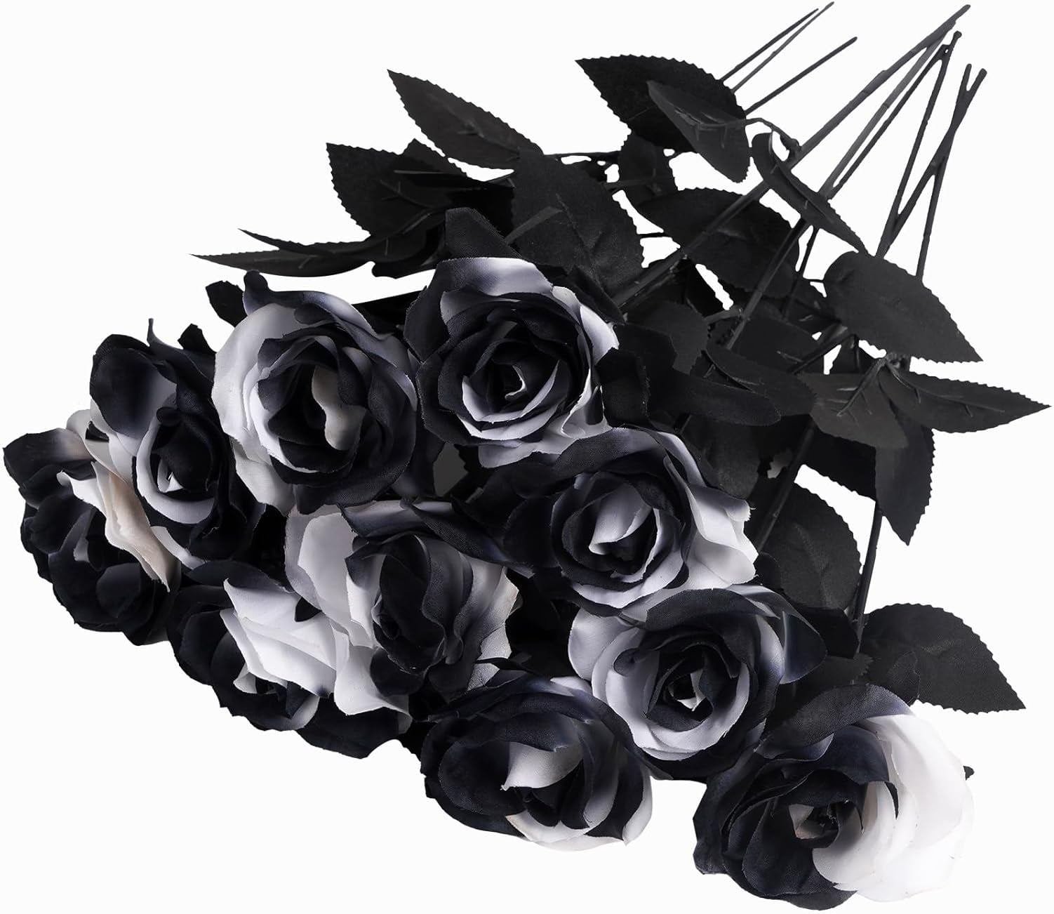 10 Pcs Fake Roses Artificial Flowers with Long Stems, 15'' Black Faux ...