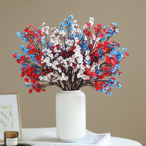 10 Pcs Fake 's Breath Silk Flowers, 4th of July Patriotic Home Decor, Wedding Bouquet Centerpiece, Indoor Outdoor Floral Arrangement, Multicolor