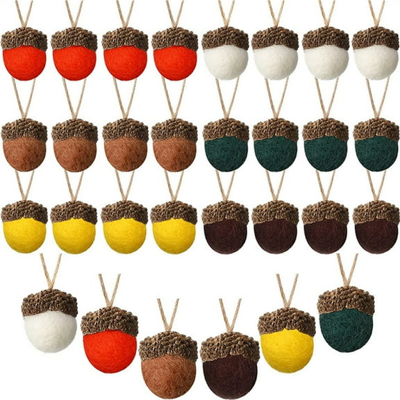 10 Pcs Fall Felt Acorn Ornament Hanging Wool Ball with Rope for Fall Tree Ornament Thanksgiving Xmas Decor