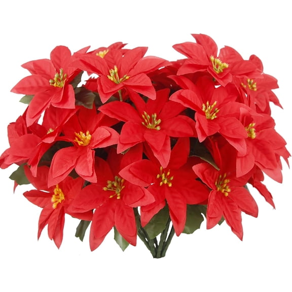 10 Pcs Faux Poinsettia Bushes, 7 Heads Silk Poinsettia Bushes Artificial Poinsettias Flowers for Xmas Table Centerpieces Vase Fillers Winter Holiday Deco