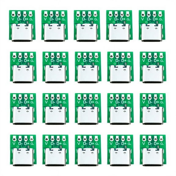 10 Pcs Female Connector USB Type C Breakout Board with PCB Converter for Data Line Wire Cable Transfer