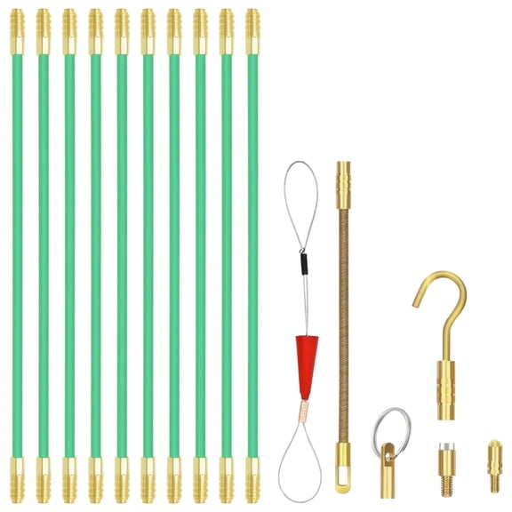 10 Pcs Fiberglass Wire Puller Kit, Electrical Cable Running Tool with Strong Attachment Force & Threaded Connectors for Electrician Wiring Installation