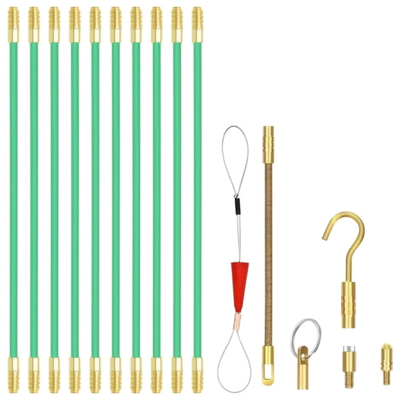 10 Pcs Fiberglass Wire Puller Kit with with strong attachment force & Threaded Connectors, Electrical Fish Wire Cable Running Tool, for Electrician Wiring Installation