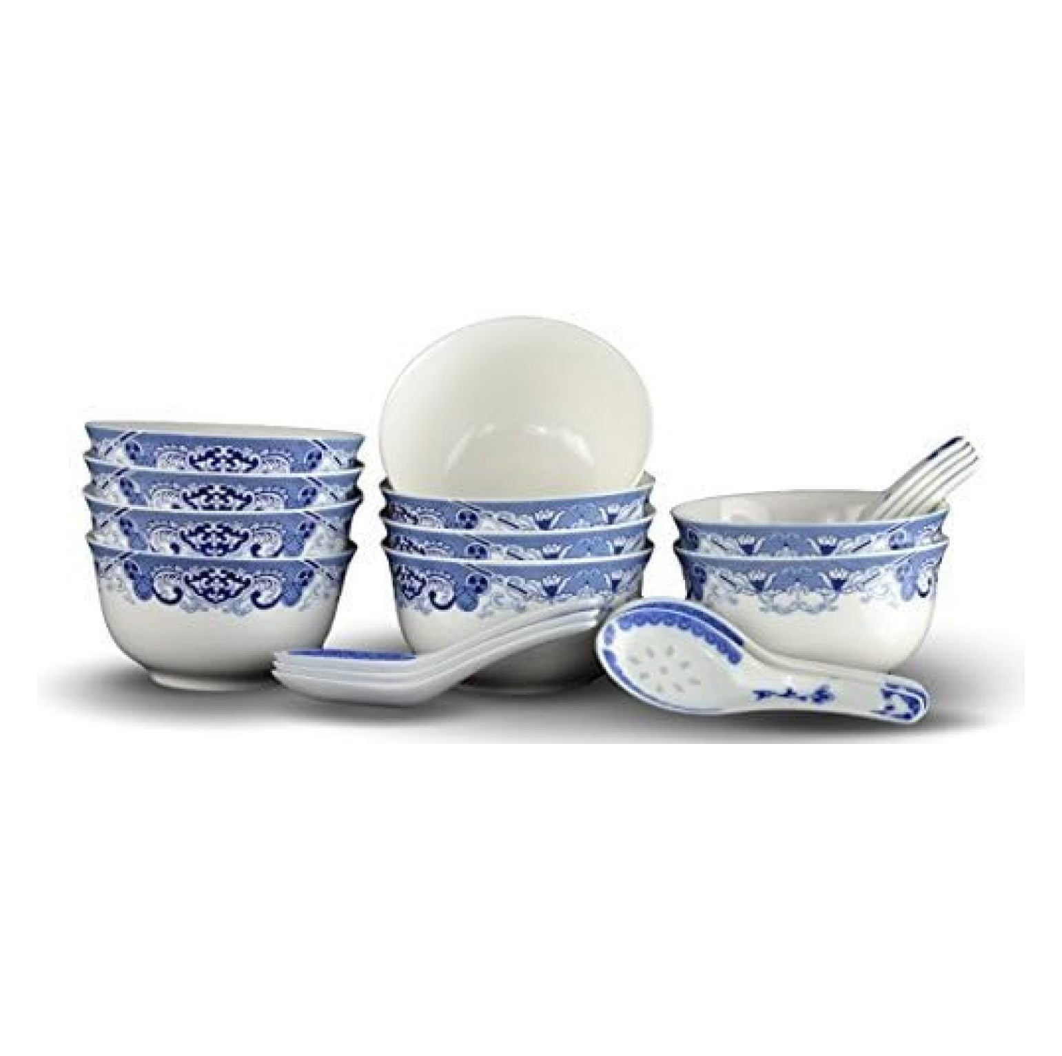10 Pcs Fine Bone China Blue and White Chinese Soup Bowls Ceramic Porcelain Bowl with 10 Porcelain Spoons Rice Bowl Walmart