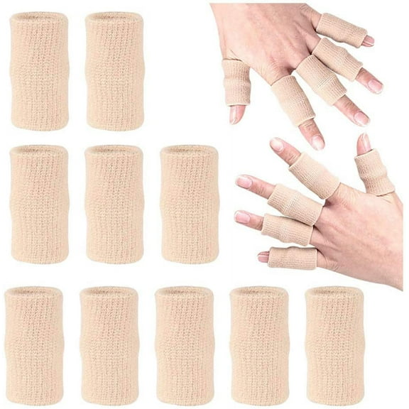 10 Pcs Finger Sleeve Brace Split Protector for Finger Support Compression, Finger Protection for Basketball Tennis and All Sports (Beige)