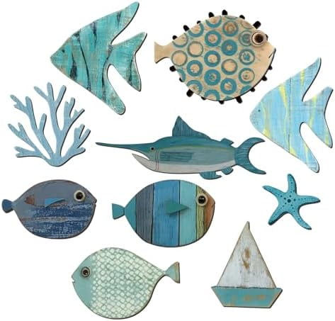 10 Pcs Fish Wall Decor Wood School of Fish Wall Decor Beach Theme