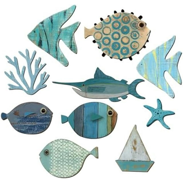 10 Pcs Fish Wall Decor Wood School of Fish Wall Decor Beach Theme