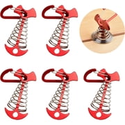 5 Pcs Fishbone Deck Anchor Pegs, Red Deck Furniture Anchors, Deck peg with Spring Buckle, 2.9 Inch x 1.4 Inch Adjustable Anchor Deck pegs, Tent Decks Anchors for Camping Hiking Supplies