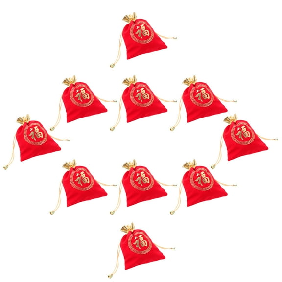 10 Pcs Flannelette Lucky Bag Mini Gift Bags Chinese Small Jewelry Candy Packaging New Year Holder Printable Red