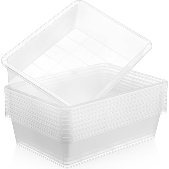 10 Pcs Flat Storage Organizer Tray Bin Letter Size Paper Tray for Classroom Plastic Stackable File Organizer for School Office Teacher Book Organization Clear, 13.78 x 9.84 x 3.15 Inch