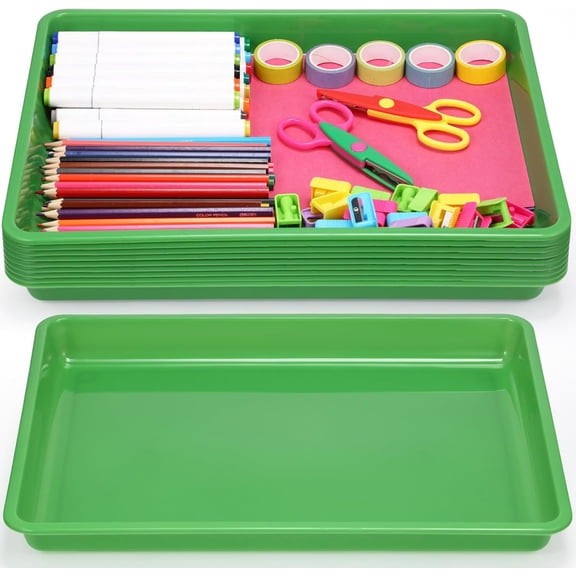 10 Pcs Flat Storage Organizer Tray Bin Letter Size Paper Tray for Classroom Plastic Stackable File Organizer for School Office Teacher Book Organization(Green,16.14 x 11.81 x 1.38 Inch)