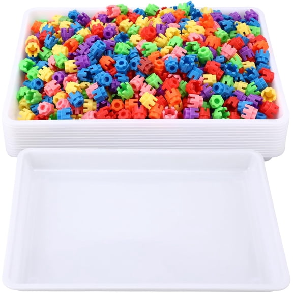 10 Pcs Flat Storage Organizer Tray Bin Letter Size Paper Tray for Classroom Plastic Stackable File Organizer for School Office Teacher Book Organization(White,16.14 x 11.81 x 1.38 Inch)