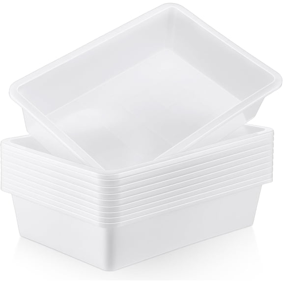 10 Pcs Flat Storage Organizer Tray Bin Letter Size Paper Tray for Classroom Plastic Stackable File Organizer for School Office Teacher Book Organization（ White, 13.78 x 9.84 x 3.15 Inch）