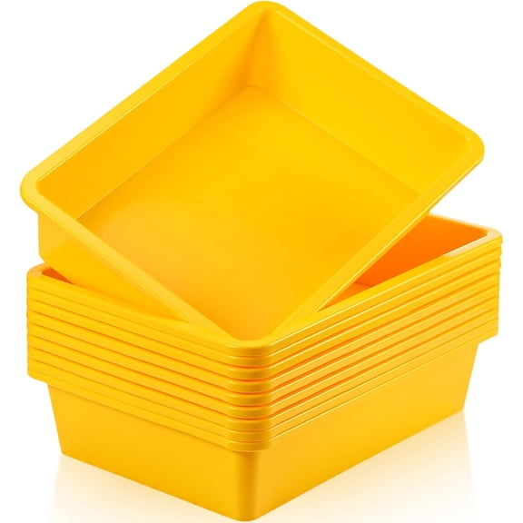 10 Pcs Flat Storage Organizer Tray Bin Letter Size Paper Tray for Classroom Plastic Stackable File Organizer for School Office Teacher Book Organization( Yellow, 13.78 x 9.84 x 3.15 Inch)