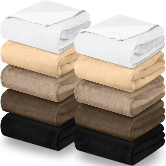 10 Pcs Fleece Throw Blanket Bulk 50 x 60 Inches Cozy Fuzzy Flannel Plush Soft Blankets for Sofa, Couch Bed Warm Throws for Wedding Homeless Christmas Party Gift(Brown Series)