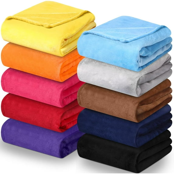 10 Pcs Fleece Throw Blanket Bulk 50 x 60 Inches Cozy Fuzzy Flannel Plush Soft Blankets for Sofa, Couch Bed Warm Throws for Wedding Homeless Christmas Party Gift(Rich Color)
