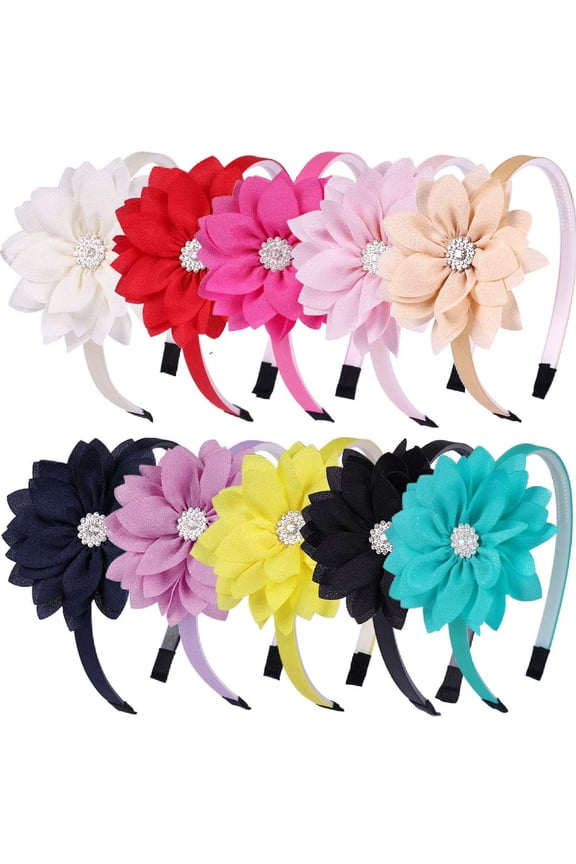 10 Pcs Flower Bow Headbands For Girls,Toddler Headbands Chiffon Floral Kids Hair Bands Sparkle Cute 3.5 inch Bow Headpiece-Diademas Para Nias1