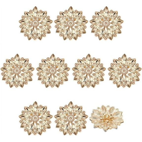 10 Pcs Flower Rhinestone Shank Buttons 1" Gold Crystal Floral Sew On Buttons with 1-Hole Rhinestone Golden Alloy Buttons Flatback Crystal Shank Buttons for DIY Craft Bouquet Decoration DIY