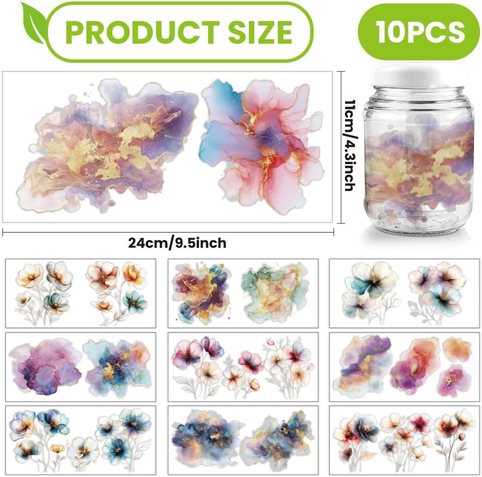 Flower Transfer Stickers 10 Pcs Flowers Theme Cup Printing UV Transfer Papers 10 Styles Ethereal ...