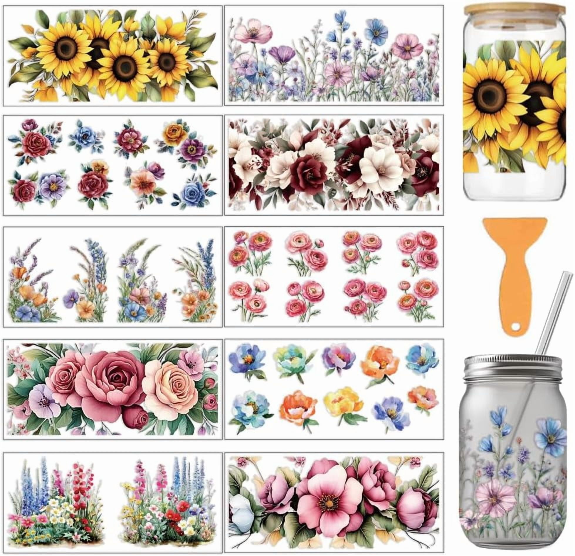 10 Pcs Flowers Theme Cup Printing UV Transfer Papers 10 Styles ...